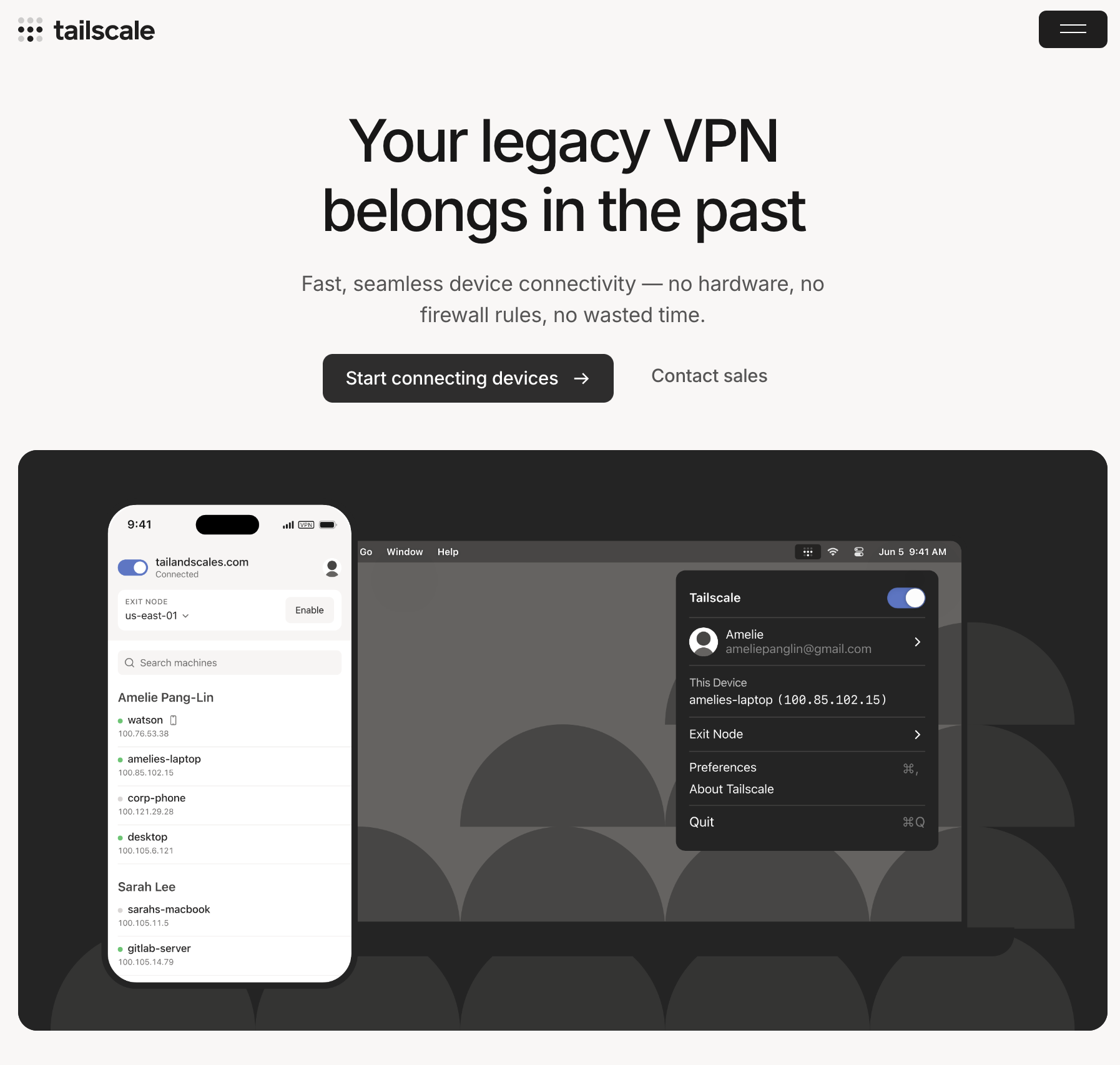 Tailscale connected devices view for TreeOS